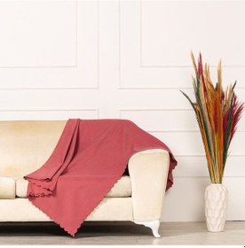 Resim Gül Rengi Dokuma Kadife Şönil Düz Kumaş Çift Taraflı Koltuk Şalı 