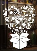 Resim Teknik Reklam Sürpriz Hediye Kutusu Noel Cam Sticker Yeni Yıl Yılbaşı Sticker Yılbaşı Dekoru Beyaz 