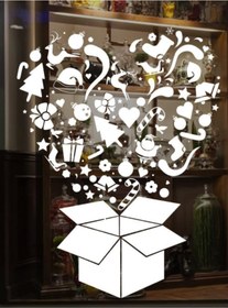 Resim Teknik Reklam Sürpriz Hediye Kutusu Noel Cam Sticker Yeni Yıl Yılbaşı Sticker Yılbaşı Dekoru Beyaz 