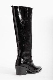 Resim DENORA Siyah Kırışık Rugan Düz Binici Western Kovboy Bot Çizme 