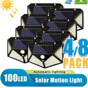 Resim 4/8 Adet Güneş Enerjili Dış Mekan Duvar Lambaları, Dört Taraflı Aydınlatma, 100 LED/3 Modlu 270° Işık Açısı Hareket Sensörlü Güneş Enerjili Duvar Işıkları, Süper Parlak, Bahçe Avlu Teras Ön Kapı Yolu Dekorasyonu İçin Uygun 