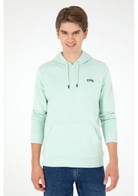 Resim U.S. Polo Assn. Erkek Kapüşonlu Su Yeşili Basic Şardonlu Sweatshirt 50295176-VR048 