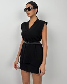 Resim V Yaka Oversize Siyah Süveter - S 