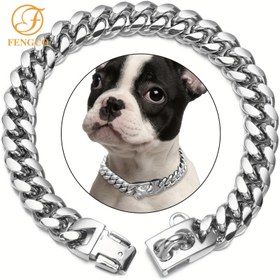 Resim Çelik Köpek Zinciri Kolye Çelik Tokalı, Küba Bağlantılı Güçlü Ağır Hizmet Çiğneme Geçirmez Köpek Kolyesi Köpekler İçin 