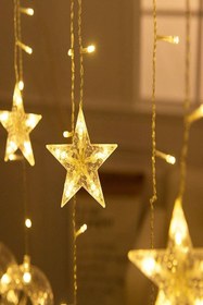 Resim TeknoClass Dekoratif 5 Animasyonlu Yıldızlı Saçak Ip Perde Led Işık Fişli 