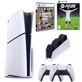 Resim Playstation 5 Slim Cd + 2. DualSense Ps5 Kol + Fifa Fc 25 + GTA 5 