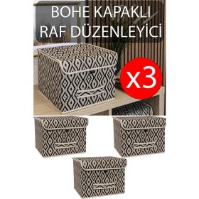 Resim Tex Republic (3 Adet)Çok Amaçlı Kapaklı Kutu, Dolap Raf Düzenleyici, Dekoratif Saklama Kutusu 30X30X23 cm 