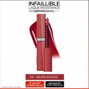 Resim Loreal Paris Infaillible Laque Resistance Likit Parlak Ruj - 215 Drunk in Rose 