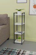 Resim CMKStore Metal Ahşap Dekoratif Çok Amaçlı Raf 4 Katlı Beyaz 29x29 cm Banyo Mutfak Rafı Çiçeklik Organizer 