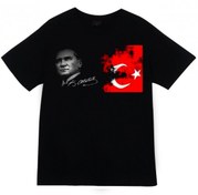 Resim Gazi Mustafa Kemal Atatürk Baskılı T-shirt SİYAH 5XL 