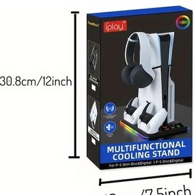 Resim Cordial Ps5 Ps5 Slim Rgb Led Soğutma Standı Ve Şarj Dükkanı Beyaz Kablosuz Ayarlanabilir Fan Usb Güçlü Abs Reçine Kulaklık Bağlantılı Oyun Aksesuarı 