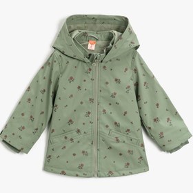 Resim Kız Bebek Kapüşonlu Softshell Mont Oversize Çiçekli Cepli Fermuarlı 