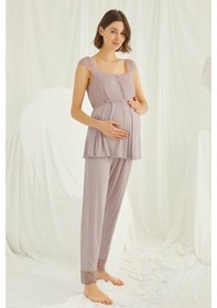 Resim Burdagel Monamise Kadın Vizon Hamile Lohusa Pijama Takım 18440 