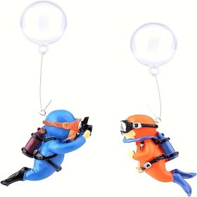 Resim 2 Adet Sevimli Dalışçı Akvaryum Dekoru - Su Altı Ekipmanlı İnteraktif Yüzen PVC Aksesuarlar, Turuncu ve Mavi Figürler ile Canlı Sualtı Balık Tank Sahnesi için Renkli ve Hatırlanmaz Su Çevresi Güzelleştiriciler | Akvaryum Aksesuarları 