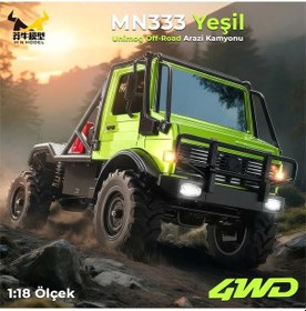 Resim Mn Model Mn333 1/18 Mercedes Unimog U4000 4wd Rc Crawler Offroad Uzaktan Kumandalı Araba Arazi Aracı Model Car Truck Rtr Yeşil Mn-333 +dahili Işık Seti 