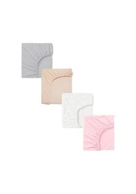 Resim 4 Adet 40 X 80 + 10 Cm Anne Yanı Lastikli Penye Kumaş Bebek Çarşafı-pembe-beyaz 