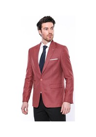 Resim Kendinden Desenli Slim Fit Bordo Ceket Wessi 001 