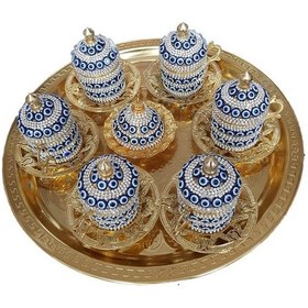 Resim 8'li Gold Nazar Boncuklu Lokumluk Kahve Fincanı Set Gold 