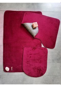 Resim Ultrasoft Düz Mürdüm 3 Lü Banyo Halısı Paspası Seti Kaymaz Taban Mürdüm 