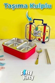 Resim 700 ML İki Bölme Paslanmaz Çelik Bento Lunch Box Yeni Nesil Sefer Tası Metal Kaşık Hediyeli FF7155 