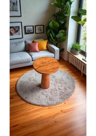 Resim Doğal Masif Ahşap Fındık Renk Yan Sehpa Tekli Mantar Sehpa Kahverengi 