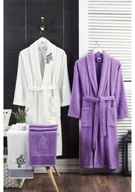 Resim 4 Parça Aile Bornoz Seti Kadın Erkek Havlulu Bornoz Takımı 100 Be (517265997) 