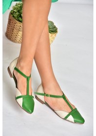 Resim Fox Shoes B726881809 Günlük Kadın Babet Yeşil - Ten Rengi 