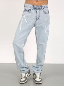 Resim Baggy Şimsek Desenli Buz Mavi Jean-buz Mavi - 28 Buz Mavi 