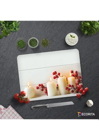 Resim Decorita Cam Kesme Tahtası - Cam Kesme Tablası - Beyaz Mum Desen Çap 32 CM 