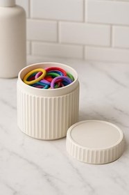 Resim ATA HOME 3'Lü Banyo Düzenleyici Seti Toka Kutusu Düzenleyici Pamukluk Makyaj & Kulak Çubuğu Kutusu Organizeri Krem 