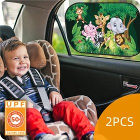 Resim Katlanabilir İki Parçalı Araba Güneşlik Hayvan Serisi Renkli Baskı Elektrostatik Film Güneş Koruma ve Isı Yalıtımı Gençler için Elektrostatik Sticker ve Vantuz 