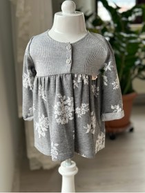 Resim VİTASTORETR Gri Uzun Kollu Çiçekli Bebek Elbisesi 