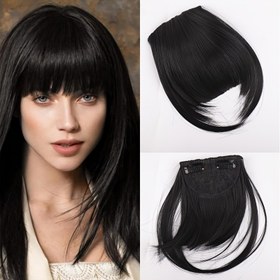 Resim 1pc Şık Düz Sentetik Saç Uzantıları, Hava Anime Bangs Kadınlar için, Yüksek Sıcaklık Fiber, Görünmez Klipe, Doğal Görünüm, Dayanıklı Sahte Saç Fringe 