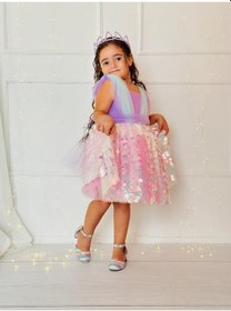 Resim H L Y Karol Tasarım Lila Pullu Prenses Kız Bebek Elbise,doğum Günü Elbise,fotoğraf Çekim Elbise,0-12 Yaş Uygun Lila 