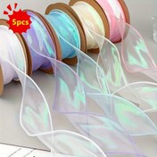 Resim 5 Rulo Gökkuşağı Denizkızı Kuyruğu Organza Kurdele, 9.14 Metre - Çok Renkli Holografik Kenar Tasarım DIY El İşleri, Buketler, Hediye Paketleme & Dekorasyonlar İçin - Noel, Paskalya ve Sevgililer Günü için Mükemmel 