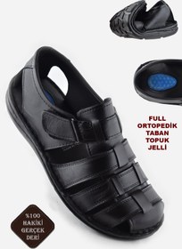 Resim Ayakkabiburada 033 Topuk Jelli Hakiki Deri Erkek Sandalet Ayakkabı 