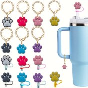 Resim 2 adet Sevimli Kedi Pati Silikon Pipet Kapakları, Kupa Aksesuarları için, Pipet Kapakları ve Stanley Şansları Seti (1 adet Pipet Kapak&1 adet Kedi Pati) 