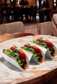 Resim Homerest Tako Sandviç Waffle Tost Sosisli Hamburger Sunum Standı, Paslanmaz Çelik Taco Servis Sunum Standı 