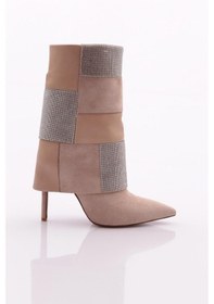 Resim Dgn 1133 Kadin Topuklu Bot 1133-2125-R0186 Bej Süet 