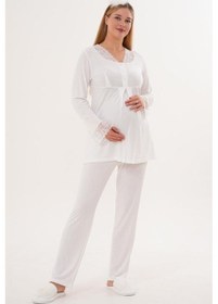 Resim Mecit Pijama Mecit 5808 Kadın Hamile Lohusa Pijama Takımı Ekru 