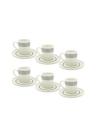 Resim Üçlü Gümüş Çizgili 6 Kişilik Porselen Kahve Fincan Takımı Altın 