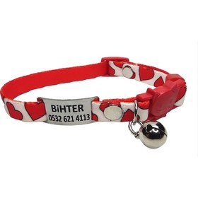 Resim Ayz Markalama Güvenlik Kilitli İsimli Kedi Tasması Kedi Madalyon Kalp Desenli 