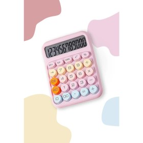 Resim Ebulduk Renkli Hesap Makinesi - 12 Haneli Yuvarlak Tuşlu Mor Renk Hesap Makinesi - 4 Fonksiyonlu Pil Hediye 