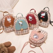 Resim Sanrio Hello Kitty Küçük Okul Çantası Kore Versiyonu Moda Küçük Sırt Çantası Elde Taşınabilir Tek Omuz Çapraz Çanta Kontrast Renkli Cep Telefonu Çantası PU Ekose Omuz Çantası 