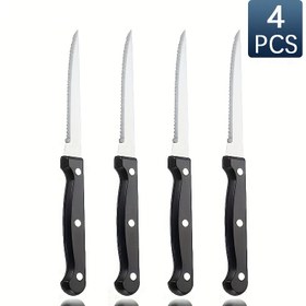 Resim 4 adet Set - Şık Paslanmaz Çelik Plastik Saplı Bıçaklar, Ekmek Bıçağı, Çizgili Bıçaklar - Batı Bıçak Seti, Ev, Mutfak, Otel, Restoran, Noel Hediyesi, Şükran Günü için Mükemmel Seçim 