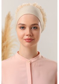 Resim Melodi Scarf Tesettür Fırfırlı Bone Bej Bej 