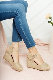 Resim Star Tombis Gerçek Elişi Keten Hasır Espadril Burnu Hasırlı Arkası Açık Dolgu Topuk Handmade 