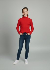 Resim FATELLA Kız ve Erkek Çocuk Kırmızı Fitilli Yarım Balıkçı Yaka Uzun Kollu Body İçlik 