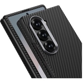 Resim Galaxy Z Fold 6 Uyumlu Kamera Korumalı Karbon Fiber Tasarımlı Arka Yüzey Zore Kıpta Karbon Kapak Koyu Yeşil 
