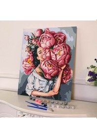 Resim Sayılarla Boyama Seti 40 x 50 CM Tuval Şasesine Gerili Çiçekli Kadın 